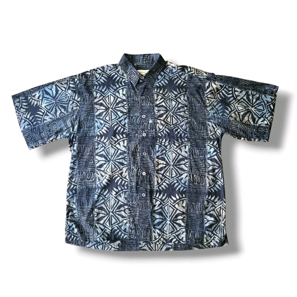 Johari West Mens 2XL Hawaiian Shirt Black Gray Blue Aloha Button Up